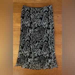 ICE Vintage Silk Paisley Beaded Slip Skirt Medium Black White Fairy Office Boho